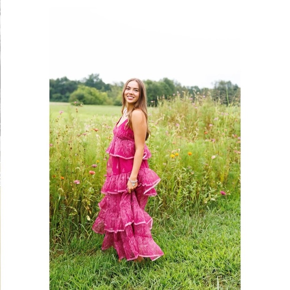 NWT Anthropologie Let Me Be Sleeveless Sheer Tiered Pink Layered Midi Dress M - Picture 11 of 14